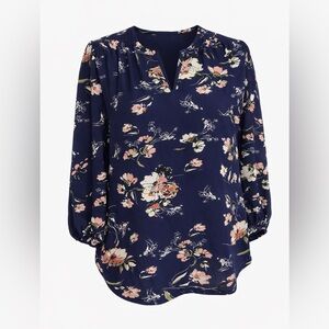 Fun2Fun Floral Blouse – Navy | Long Sleeve Women's Top Size 2XL